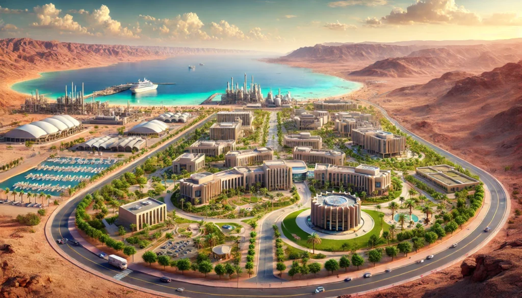 King Abdullah University of Science and Technology (KAUST) campus overlooking the Red Sea with modern research facilities and recreational areas